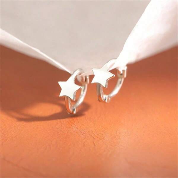 1 Pair 925 Silver Hoop Earrings Dainty Star Fine Jewelry Women Hypoallergenic Earrings
