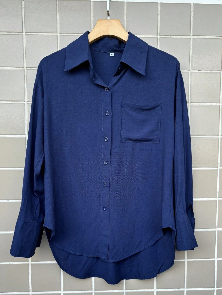 Faminina Long Sleeve Viscolinho Shirt - azul marinho - 查看 1