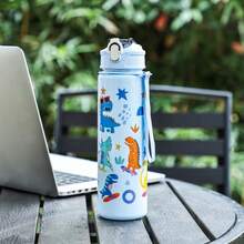 1 件 750 毫升动物恐龙设计水瓶带吸管，户外运动露营饮水杯，大容量便携，适合女士、办公室，渐变色塑料玻璃杯