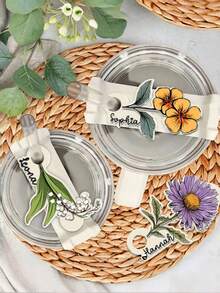 1pc Custom Accessions 30 40 OZ,Custom Flower&Name,Personalized Tumbler Name Plates,Gift For He She- Custom Name Tag For 30 40 Oz Tumblers, Tumbler Lid Topper - Ideal Cup ID Accessories Personalized Name Tag Compatible With Stanley Cup 30 40 Oz