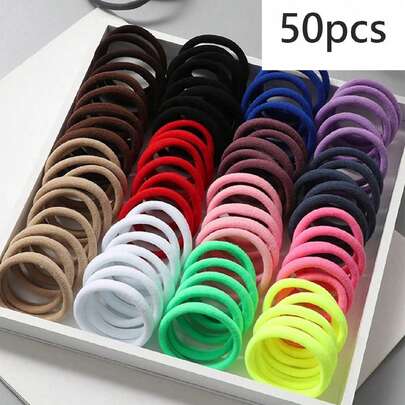 50 Simple Elastic Headbands, Women's Basic Hair Accessories, Suitable For Daily Use, Simple Medium-Sized Towel Loop Hair Accessories, Basic Style Without Damaging Hair Headbands Wholesale Rubber Bands Women's High Elasticity Hair Accessories