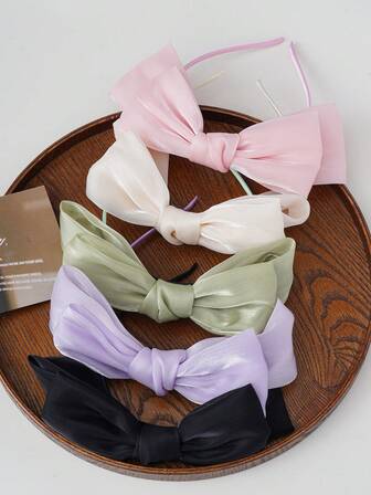 1 pieza/Set de 5 piezas Decoración de collar de estilo princesa elegante y delicada con lazo de malla de unicolor, modifica la forma del rostro, adecuado para fiestas, uso diario, diademas, aros para el cabello, accesorios para el cabello, regalos