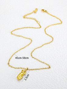 MONALLY 1pc 18K Plated 0.035μm Stainless Steel Women Body Pendant Necklace, Birthday & Date Gift, Non-Fading & Non-Allergic - Yellow Gold - View 6