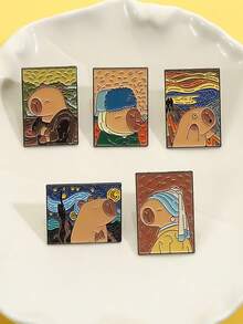 5 件水豚油画珐琅别针世界著名油漆金属胸针时尚翻领徽章背包衣服珠宝礼物朋友