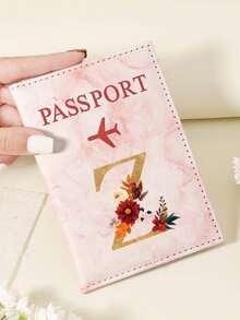 1pc A-Z 26 Letters Fashionable Letter Print Stylish Burgundy Passport Cover, Premium PU Leather Passport Wallet With Multi-Card Pockets For Credit Cards, Boarding Passes, And IDs, Compact And Portable Travel Essentials Organizer For Women, Men Graduation - Pink - View 30