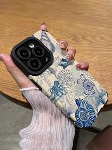 蓝色手机壳 1 件全新蓝色海洋与贝壳图案经典防摔软贴合手机壳兼容苹果和 - 彩色 - 查看 5