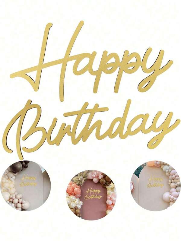Letrero de madera "Feliz cumpleaños" en dorado y blanco, decoración de fondo de arco de globos para fiesta de cumpleaños, con letras huecas de madera blanca "Feliz cumpleaños", letrero de fondo "Feliz cumpleaños", letrero con calcomanía, decoración de fondo retro de fiesta de cumpleaños en el país para fotografías, adecuado para fiesta de cumpleaños, decoración de fotografías, arreglo de sorpresa de cumpleaños