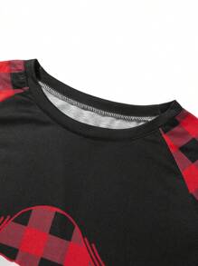 Baby Christmas Parent-Child Outfit, Romper/Letter Print Raglan Long Sleeve Tops And Plaid Pants Sleepwear