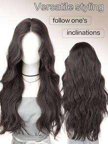 24 英寸长波浪 13x4 蕾丝前假发，黑棕色合成蕾丝前假发，耐热纤维头发顺滑直发假发，适合女性角色扮演、派对、自然日常发型