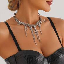 1pc Crystal Bling Bling Party Lady Evening Necklace With Chain - Silver - View 1