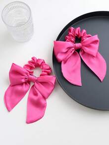 2pcs Bowknot Hair Ties With Short Streamers For Women's Ponytail Decoration Cute Valentine's Day Scrunchies Hair Ties, Casual ,Gifts Hair Accessories Head Accessories Elastic Band - Black - View 10