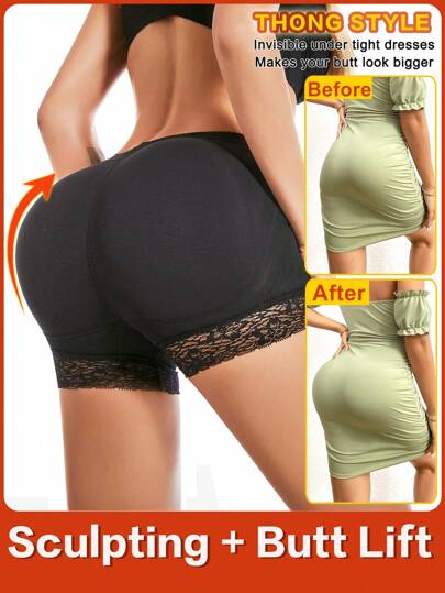 1pc Women High Waist Padded Butt Lift Shaping Shorts, Faux Buttocks, Sexy Booty Enhancement, Waist Trainer With Removable Foam Pads