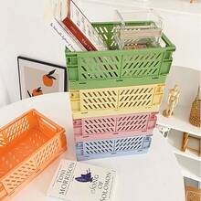 1 件粉彩储物箱，迷你塑料折叠篮，可爱彩色迷你储物盒，卧室、办公室、教室、浴室、书桌抽屉架 - 彩色 - 查看 5