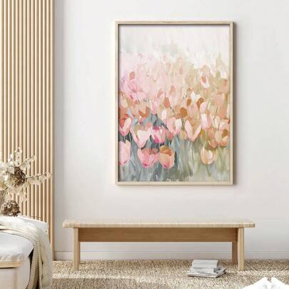 1pc/Set Abstract Spring Flowers Poster Print, Pastel Pink Flower Art, Floral Field Wall Art, Botanical Art, Warm And Elegant Abstract Floral Wall Decoration, No Frame