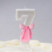 1 支生日数字蜡烛彩色粉色蝴蝶结生日蜡烛蛋糕闪光数字 1 蜡烛蛋糕装饰带亮片，适合女孩和女士周年纪念庆祝物品 - 彩色 - 查看 8