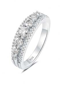 AIHUASI 1 peça Elegante Anel de Casamento de Diamante de Moissanite de Prata Esterlina 925 para Mulheres Corte Redondo de 1,0 mm com Peso Total de 0,94 Quilates, Brilhante Cor D-VVS1 Moissanite, Anel de Noivado Diário, Presente de Joias Finas para Ela