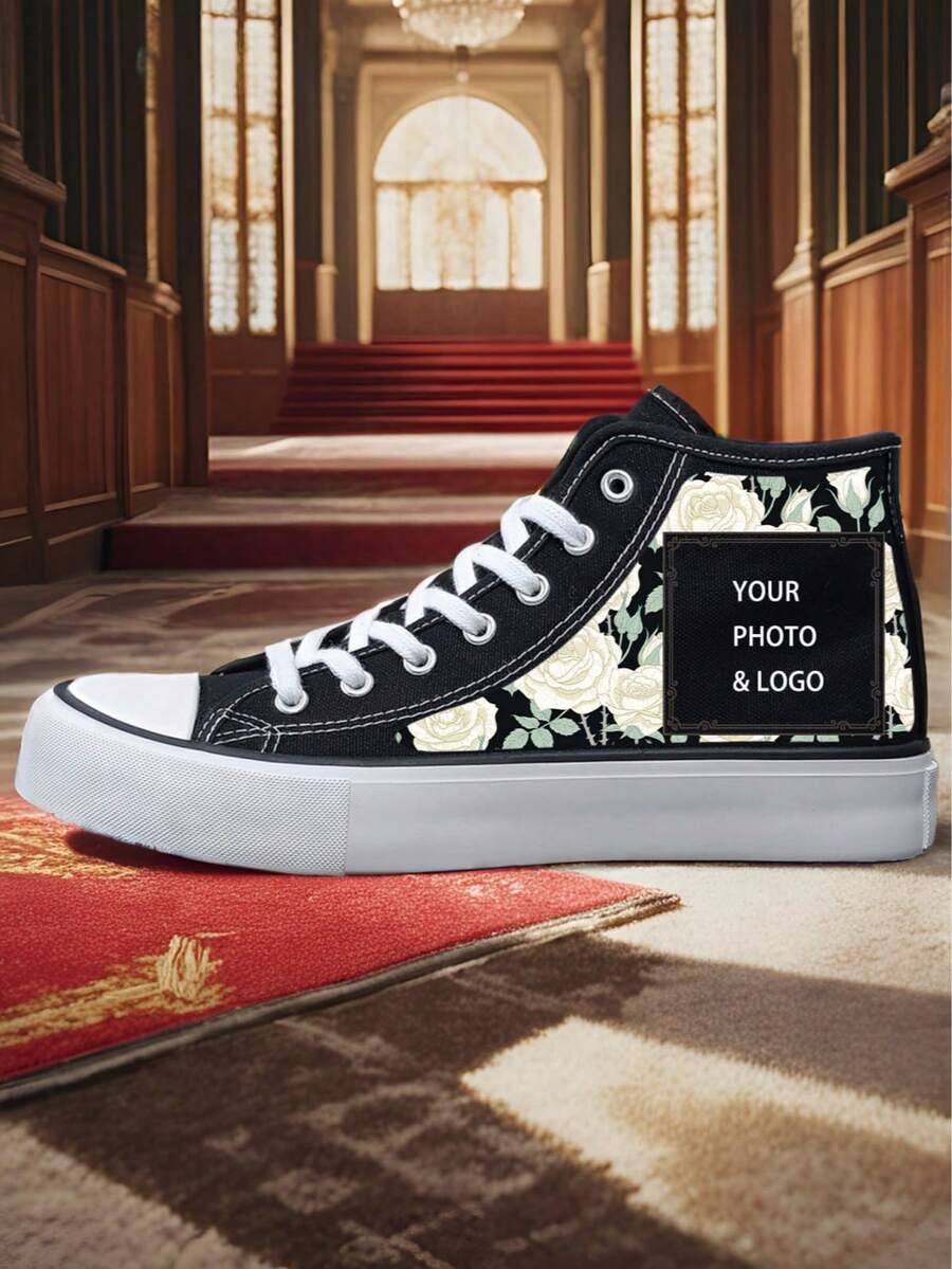 Customized DIY Canvas Sneakers, Mid-Top, Casual, Outdoor, Vulcanized Rubber Sole, Suitable For All Seasons