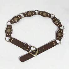 1 pieza Cinturón casual de mujer con estilo retro punk rock Y2K, con remaches, parches y hebilla de metal, para verano, escuela, otoño, Halloween