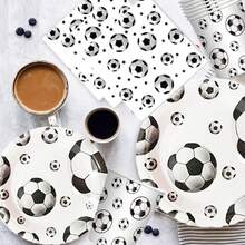 10pcs/20pcs Sports Themed Disposable Tableware Set, Football Pattern Disposable Cutlery, Sports Themed Tableware Decorations, Suitable For Birthday Party, Gathering, Picnic, Shower, Wedding And Other Events Party Decorations, 7 Inch/9 Inch Football Pattern Party Paper Plates, Disposable Paper Napkins And Cups, Food Service Supplies, Holiday Party Supplies, Party Cups, Party Napkins, Party Plates - Multicolor - View 5