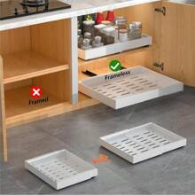 1pc Pull Out Shelf Rack, Kitchen Cabinet Under Sink Adjustable Spice Jars Drawer Basket Organizer, Kitchen Storage Utensils, Room Decoration, Suitable For Kitchen, Restaurant, Party, Camping, Outdoor, Gathering, Gift For Friends, Family Gift