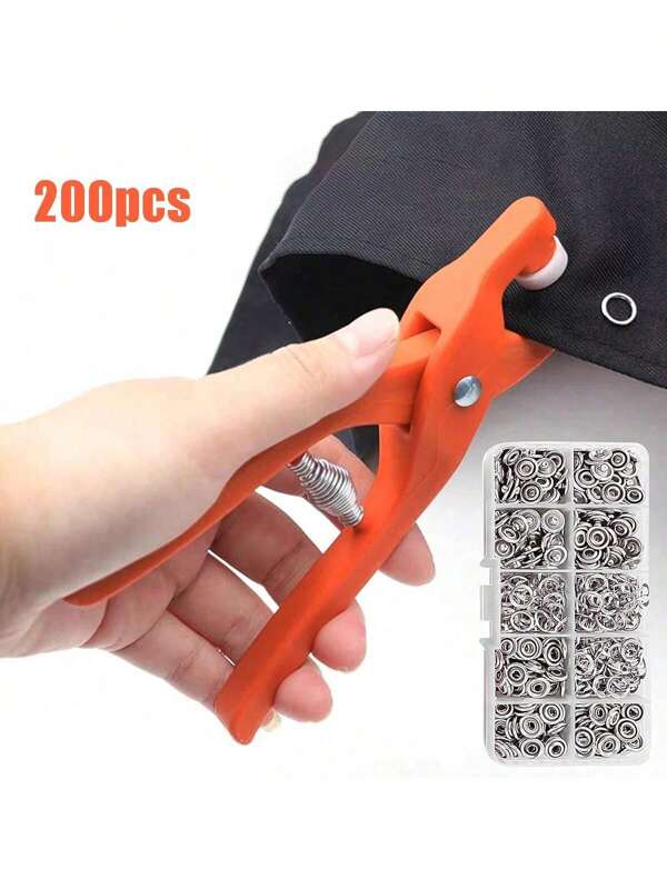 200pcs Metal Five-Prong Snap Button Set With Snap Pliers, Fastener Kit With Storage Box For DIY Craft, Clothes, Hats, Bags