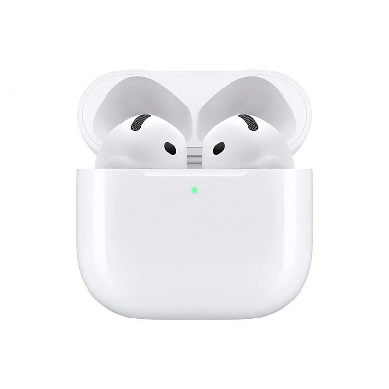 Apple Căști intraauriculare wireless AirPods 4, Bluetooth, potrivire confortabilă, audio spațial personalizat, carcasă de încărcare USB-C, cip H2, comutare automată a dispozitivelor, partajare audio pe mai multe dispozitive, autonomie a bateriei de până la 30 de ore, alb