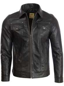 AVIATRIX Men's Real Leather Trucker Biker Jacket AGQ5 - Black - View 4