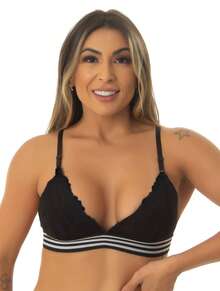 Non-Padded Lace Top Bra With Elastic Trim. - màu đen - Xem 4