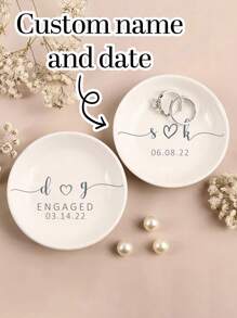 1/2/5 pièces Plaques pour bagues personnalisées avec nom et date, boîtes à bijoux personnalisées, cadeaux de fiançailles personnalisés pour la mariée, plaques pour première bague de mariage personnalisables, cadeaux pour la mariée et le marié, cadeaux de demande en mariage pour la mariée, enterrement de vie de jeune fille, cadeaux d'anniversaire, plaques pour bagues personnalisées