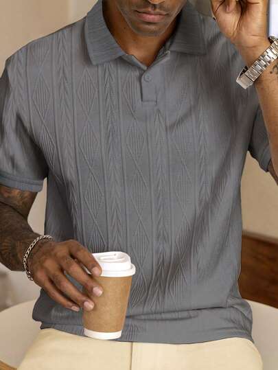 Camisa polo de manga corta de talla grande para hombres, estilo básico vintage, moda