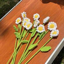 10pcs Handmade Crocheted Daisy Bouquet, DIY Artificial Flower Craft For Wedding, Girlfriend, Boyfriend, Best Friend, Mother's Day, Father's Day, Anniversary, Birthday, Home Decor, Potted Plant
