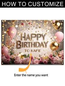 1pc Customizable Polyester Birthday Backdrop, Personalized Rose Gold Star Design DIY Party Wall Decor, Photo Booth Backdrop In 3 Sizes, Back To School - Multicolor - View 3