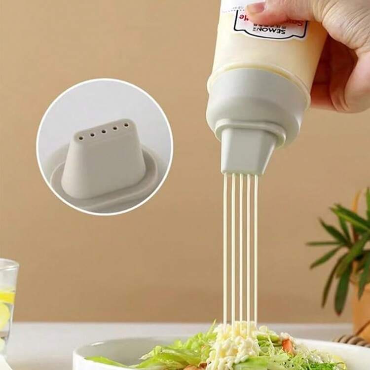 Botella dispensadora de plástico con 5 agujeros para salsa, kétchup, condimentos de cocina, contenedor para exprimir salsa - Multicolor - Añade 1