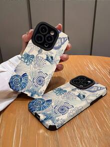 蓝色手机壳 1 件全新蓝色海洋与贝壳图案经典防摔软贴合手机壳兼容苹果和 - 彩色 - 查看 2