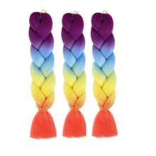 Extensiones de cabello trenzado 24 pulgadas, extensiones de cabello a crochet de alta temperatura con efecto ombre arcoíris, 1/3 piezas - Multicolor - Ver 4