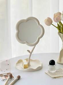 Specchio da trucco a fiori stile Ins, specchio da tavolo cuoriforme per donna, specchio da toeletta con funzione di ritocco. Specchio da tavolo a fiori stile Ins, specchio da comodino creativo da camera da letto, specchio da trucco da tavolo molto attraente. Ritorno a scuola