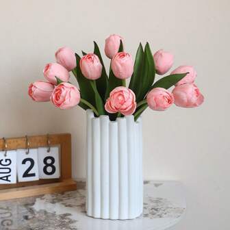 1 profumo con 6 steli di tulipani artificiali idratanti, adatti come accessori per foto di matrimoni, decorazione per salotto, camera da letto, autunno, stanza, scrivania, giardino, interni, San Valentino, compleanno, laurea, accessori per fotografia di matrimoni in hotel e casa