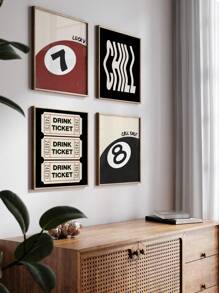 4 Piezas de carteles de arte de bar Impresión de bola 8 de la suerte Cuadros de pintura de boletos de bebida fría Arte de pared elegante Impresión de pared vintage Decoración moderna de la sala de estar Decoración de pared sin marco