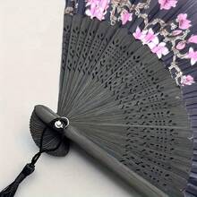 2026 New Arrival, Best Seller 1pc Retro Style Bamboo Folding Fan, Sakura Design, Gradient Black To Purple, Tassel Detail, Traditional Chinese Hanfu Dance Accessory, Women's Portable Fan, Decorative Gift, Ideal For Graduation Season - Multicolor - View 6
