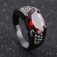 1pc Fashionable Punk Style Red Zirconia Decorated Unisex Ring