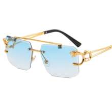 Unisex schlanke Metall Panther Kopf Brille - Rahmenlos Eisengestell, rutschfeste Nasenpads & bequemer Sitz (Business/Party) für Sommer Strand Urlaub, Outdoor, Reisen