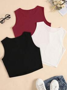 Damen 3-teiliges kurzes Tank Top. Klassisches, vielseitiges Schwarz, Weiß und Burgund, geeignet für Outdoor-Lässig, Bergsteigen, Wandern, Strandspiele, Partys, Sport, Stadtbummel und andere Anlässe