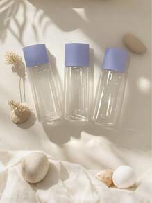 1pc 100ml Round Clear Plastic Bottle For Cosmetics Packaging With Purple Screw Cap And Transparent Plug