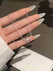 1pc Shiny Silver Starfish Necklace, Suitable For Women Everyday Wear
