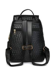 1 Pc Casual Retro Woven Pattern Small Backpack.Fashionable Portable Personalized Shoulder Bags.Large Capacity Elegant Handbag.Business Commuter Bag.Exquisite Satchels.Daily Joker Backpack Purse.Shopping Bag.School Bag. - Black - View 4