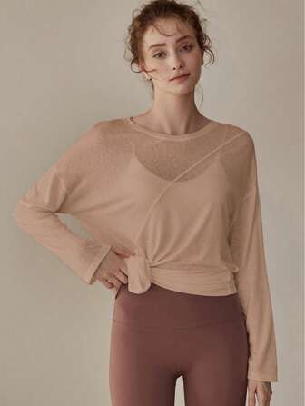 女士瑜伽上衣，宽松套头长袖健身衫，适合跑步、普拉提、健身、秋冬季