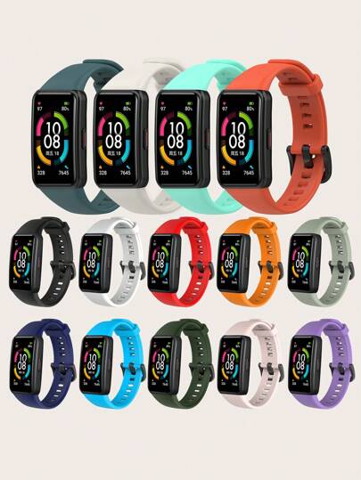 1 pieza Correa de repuesto de silicona de unicolor, estilo casual, compatible con Huawei Band 6