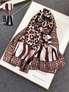 1pc Leopard Print Diamond Pattern Summer Shawl, Chiffon Scarf & Wrap - Multicolor - View 7