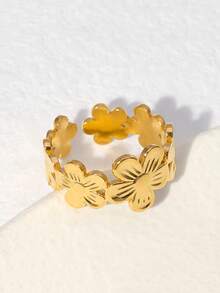 1pc Adjustable Stainless Steel Hip Hop Ring - Flower Ring - View 15