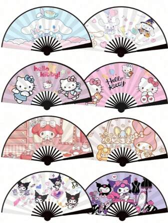Sanrio 1Pc Cute Cartoon Party Non Woven Handheld Fan Folding Fan Summer Essential For Cooling And Collection Two Sides Different Styles Hello Kittys Kuromis Cinnamorolls My Melodys (Some Parts May Be Random)